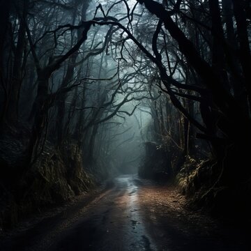The dark and mysterious forest path