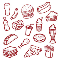 Junk food doodle vector illustration flat design line art