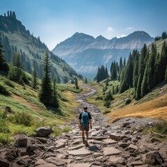 Man hiking in a mountain valley