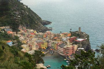 View of Vernazza from above, Cinque Terre,  Italy