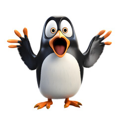 Experience the surprise as the cartoon penguin jumps back in astonishment.
