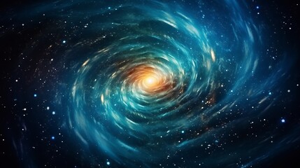 Spiral galaxy with bright center and blue and yellow hues - obrazy, fototapety, plakaty