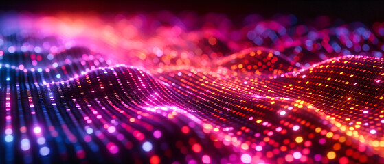 A digital fabric, woven from lights and lines, where technology maps the contours of an unseen world in vibrant hues