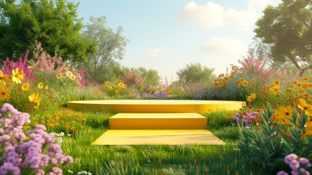 Yellow Podium in a Field of Flowers