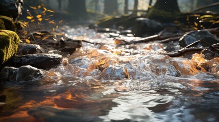 Obraz premium glimmering water flowing over rocks in a forest stream