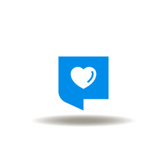 Vector illustration of speech bubble with heart. Icon of job satisfaction. Symbol of chat. Sign of social media.