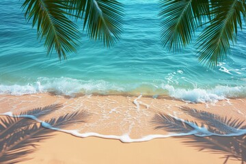Beach with palm trees - obrazy, fototapety, plakaty