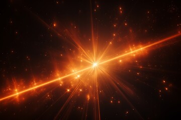 An illustration of a bright supernova in space with a beam of light