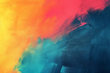 Colorful abstract painting with bright yellow, orange, pink and blue