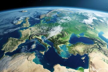 Earth from space showing Europe and North Africa