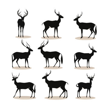 African antelope vector silhouette bundle, Black silhouettes of antelope Animals isolated on a white background