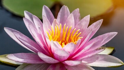 close up pink water lily blossom in blooming isolated