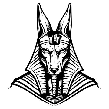 Monochrome Anubis Illustration, Traditional Egyptian God Artwork