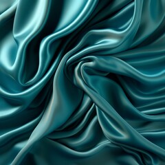 Fototapeta premium Teal blue green silk fabric with soft waves and folds