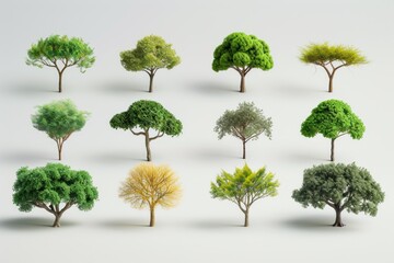 3D illustration of different types of trees - obrazy, fototapety, plakaty