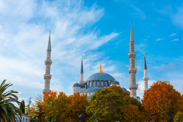 Autumnal view of the Blue Mosque,  Istanbul, Turkey