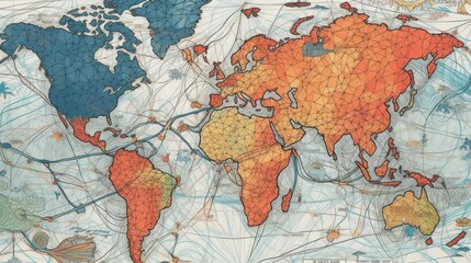 map has many different lines across the world, light maroon and light bronze, intricate composition, light indigo and orange, exacting precision, internet-inspired, 
