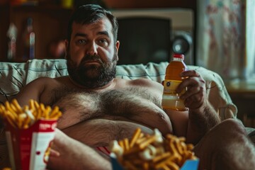 fat man with obesity ,unhealthy living concept - obrazy, fototapety, plakaty
