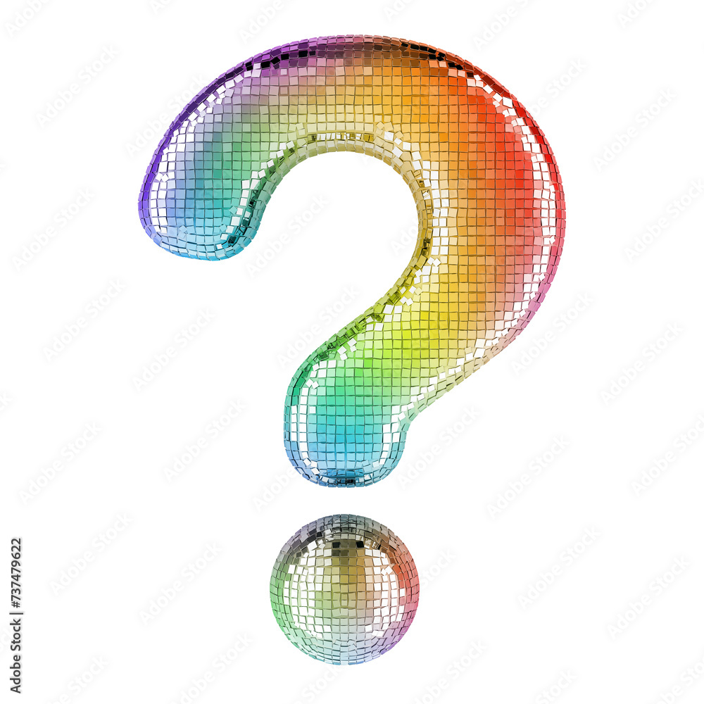 Poster question mark from glitter mirror facets. 3d rendering isolated on transparent background