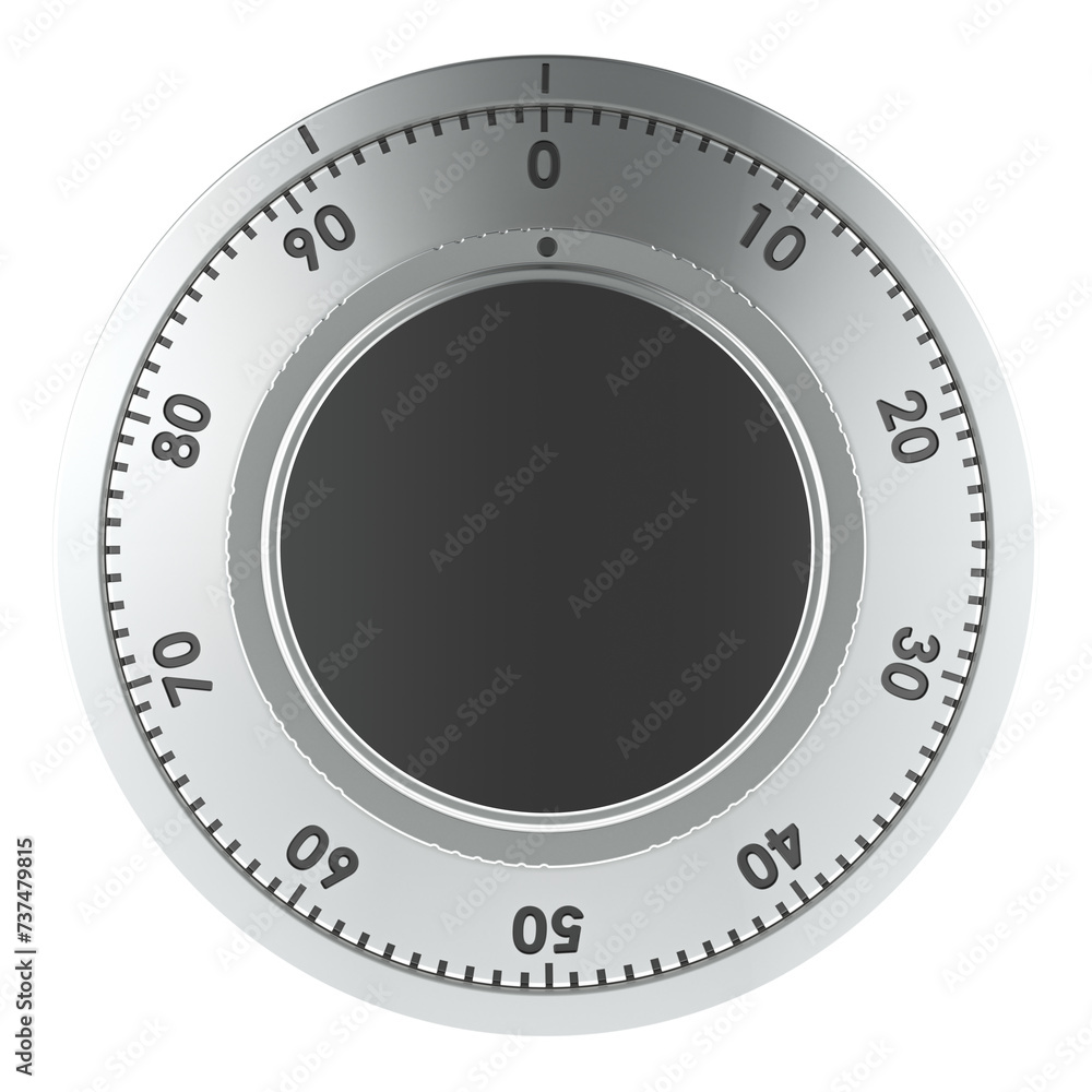 Aufkleber wheel mechanical combination lock, front view. 3d rendering isolated on transparent background
