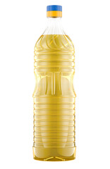 Yellow Oil in plastic bottle, 3D rendering isolated on transparent background