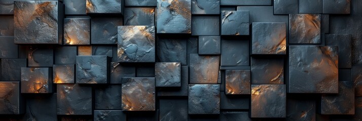 Futuristic Tiled Wall with Polished Square Blocks Generative AI