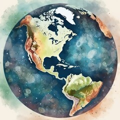  a map of north of america in watercolor, simple, illustration, art style, round icon depicting, pastel colors, white background