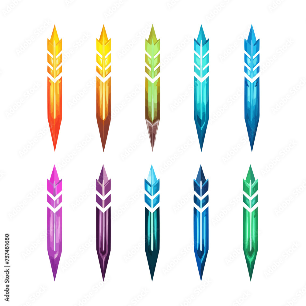 Poster Arrow vector color set icon. Isolated color set icon weapon.Vector illustration arrow on white