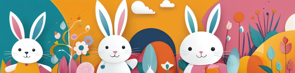 Illustration of cute easter bunny banner for easter celebrations text space
