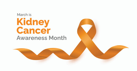 National kidney cancer awareness month campaign banner. Featuring orange ribbon for hope. Observed in March yearly.