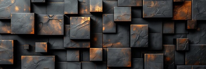 Luxurious Geometric Gold Wall with Noble Squares and Rectangles Generative AI
