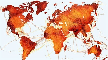 world map on orange and white background
