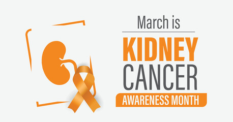 National kidney cancer awareness month campaign banner. Featuring orange ribbon for hope. Observed in March yearly.