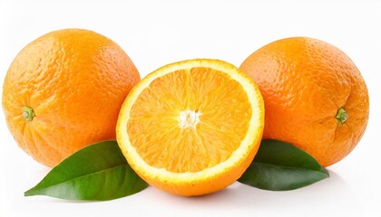 orange citrus fruit isolated on white or transparent background two orange fruits cut half and slice