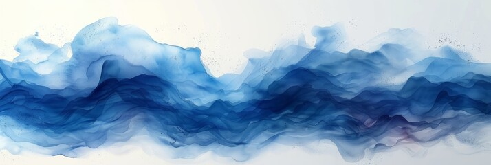 Dark Blue Gradient Abstract Watercolor Background with Fluid Curve Lines Generative AI