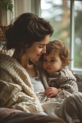 Serene Maternal Gaze: Mother and Child Indoors