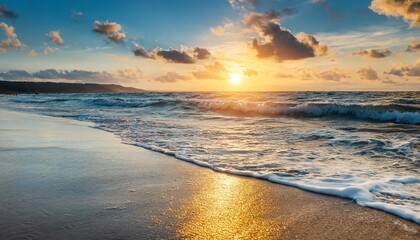 sandy seashore during sunset