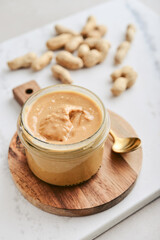 Creamy and smooth peanut butter in jar