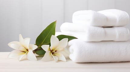 Fototapeta na wymiar Soft and Luxurious White Towel for Bathe, Decoration, and Wellness. Perfect for Single Use or New