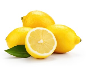 Isolated Lemons on White. Fresh and Juicy Lemons Slices in Vivid Yellow, Isolated 