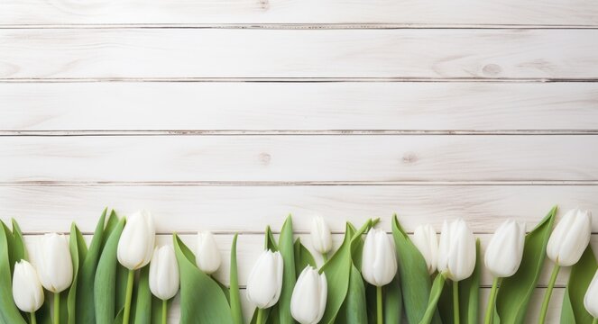 White Tulips Bouquet on Wooden Table: Celebrating Easter and the Arrival of Spring 
