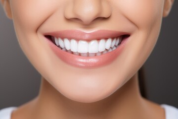 Obraz premium Healthy Teeth and Confident Smile of a Young Woman. Dental Care and Whitening Concept on White