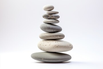 Fototapeta na wymiar Pebbles Stacked in Perfect Balance on White Background - Ideal for Spa or Zen-Inspired Projects