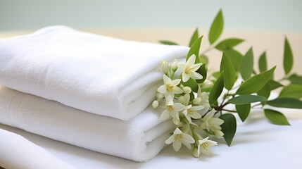Obraz na płótnie Canvas Soft and Luxurious White Towel for Bathing and Wellness - Perfect for Decoration or New Clothes.