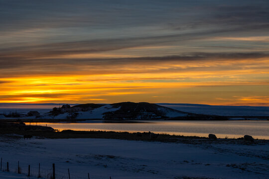 Sunset at the Myvatn lake, North Iceland © yassmin