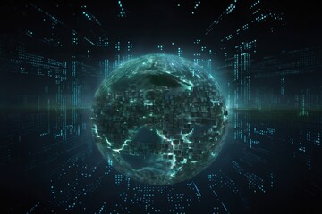Obraz premium surface of earth planet with futuristic computer technology and mega city, digital connections with hologram and glow against background of space, concept of globalization and urbanization