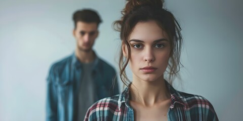 Young woman seeking solace in her boyfriends comforting presence during distress. Concept Relationship Support, Emotional Comfort, Seeking Solace - obrazy, fototapety, plakaty