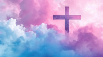 Cross in the Cloudy Sky, pastel colors 