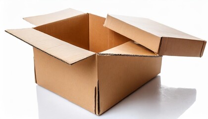 open brown cardboard box isolated on white