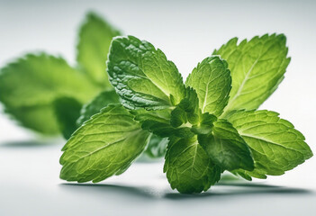 Collection of fresh mint leaves isolated on white background - obrazy, fototapety, plakaty